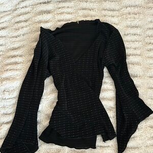 Fashion Nova Black Asymmetrical Bell Sleeve Blouse